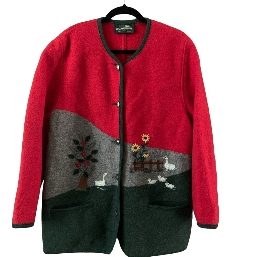 Vintage Sigi Scheiber Embroidered Wool Button Front Cardigan/Jacket